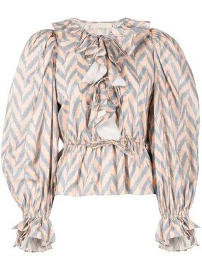 Ulla Johnson Peach & Gray Ruffled Tie-Neck Blouse